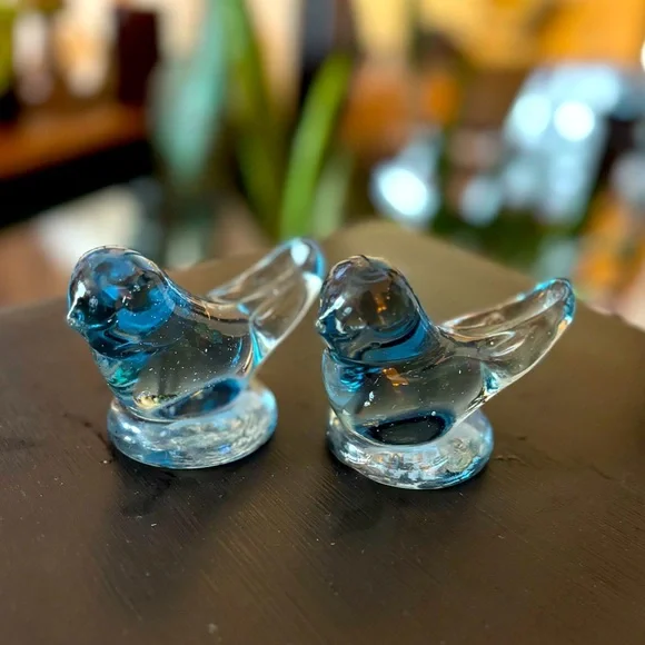 Elegant Handblown Glass Blue Bird Sculptures - Picture 2 of 4